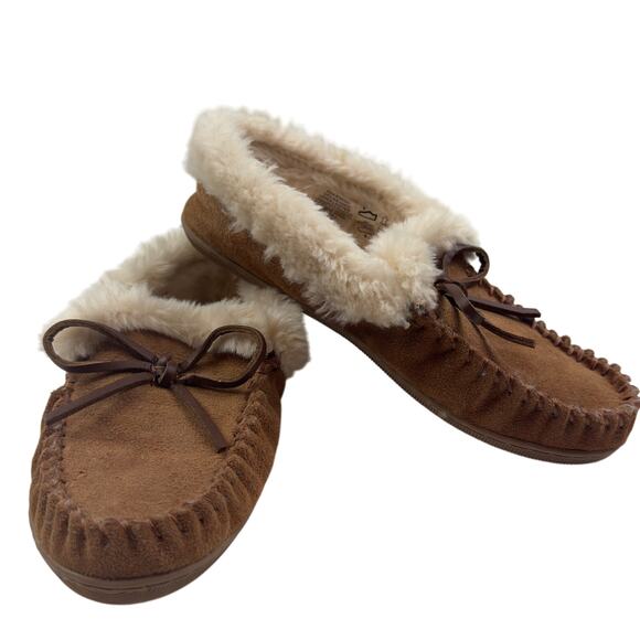 J. Crew Shoes - J. Crew Suede Leather Faux Fur Sherpa Lined Slip On Cozy Slippers Women's Size 7